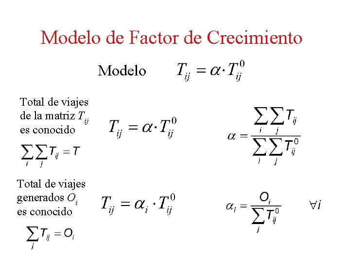 Modelo de Factor de Crecimiento Modelo Total de viajes de la matriz Tij es
