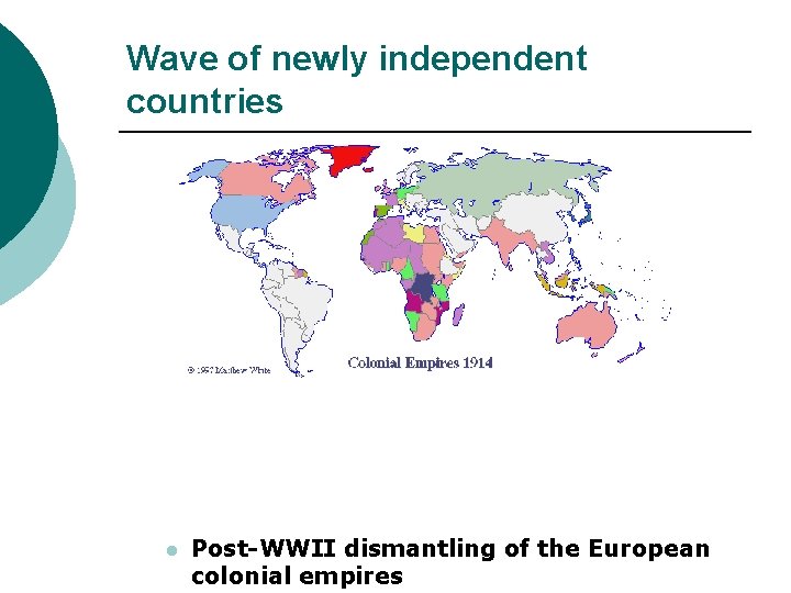 Wave of newly independent countries l Post-WWII dismantling of the European colonial empires 