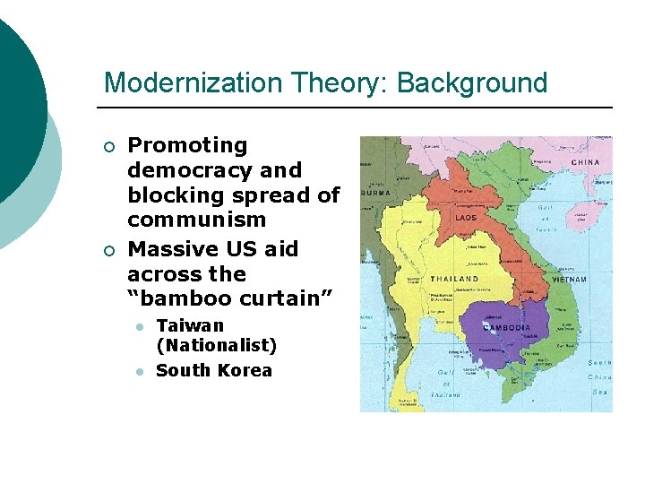 Modernization Theory: Background ¡ ¡ Promoting democracy and blocking spread of communism Massive US