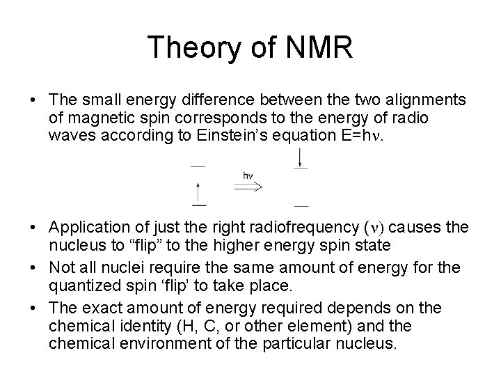 Theory of NMR • The small energy difference between the two alignments of magnetic