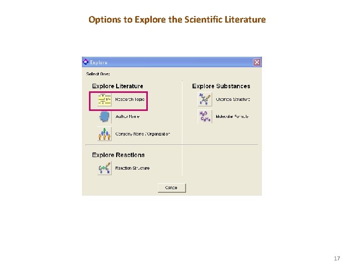 Options to Explore the Scientific Literature 17 