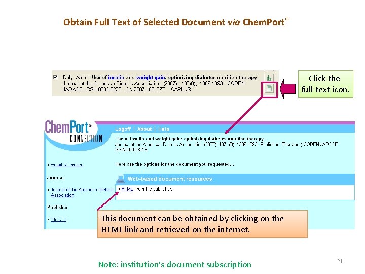 Obtain Full Text of Selected Document via Chem. Port® Click the full-text icon. This