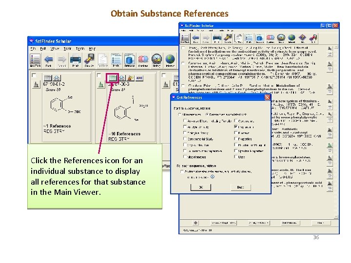 Obtain Substance References Click the References icon for an individual substance to display all