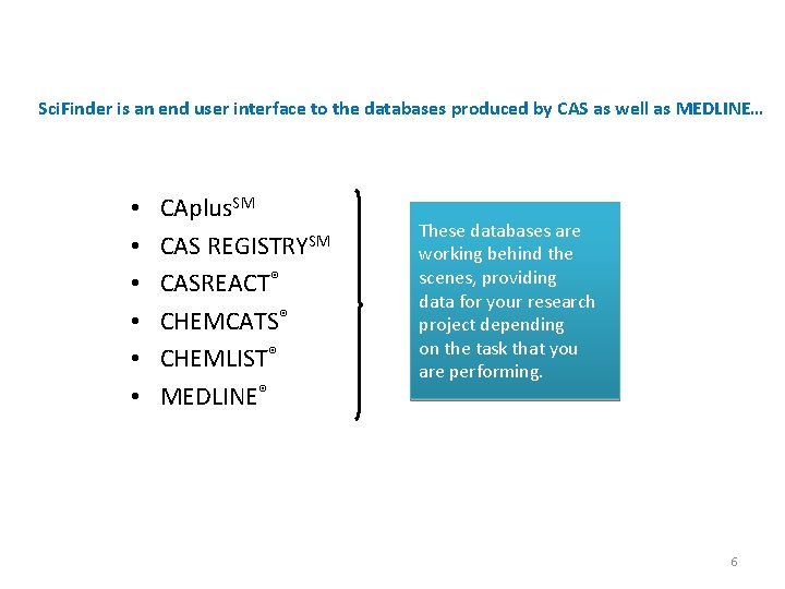 Sci. Finder is an end user interface to the databases produced by CAS as