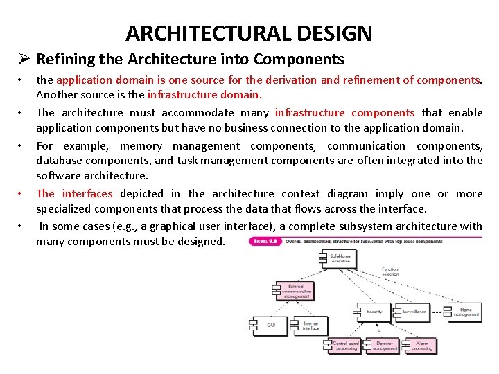 ARCHITECTURAL DESIGN Ø Refining the Architecture into Components • • • the application domain