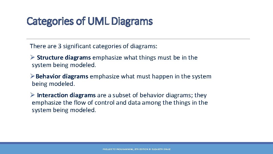 Categories of UML Diagrams There are 3 significant categories of diagrams: Ø Structure diagrams