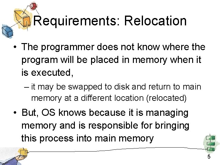 Requirements: Relocation • The programmer does not know where the program will be placed