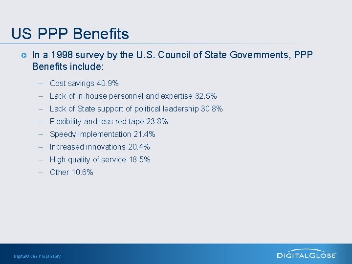 US PPP Benefits In a 1998 survey by the U. S. Council of State