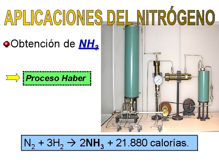 Obtención de NH 3 Proceso Haber N 2 + 3 H 2 2 NH