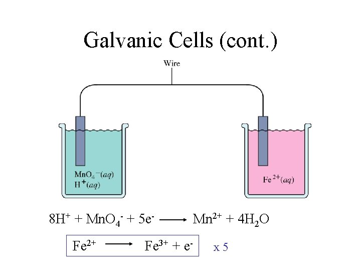 Galvanic Cells (cont. ) 8 H+ + Mn. O 4 - + 5 e.