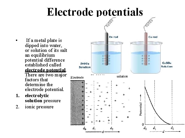 Electrode potentials • 1. 2. If a metal plate is dipped into water, or