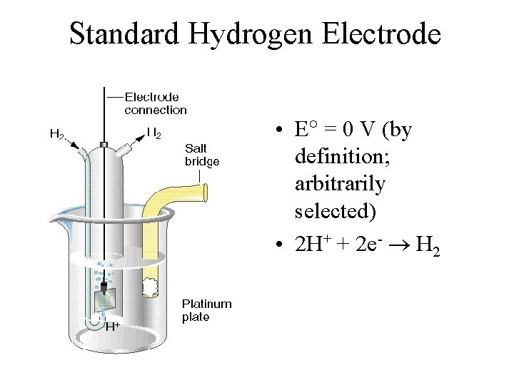 Standard Hydrogen Electrode • E = 0 V (by definition; arbitrarily selected) • 2