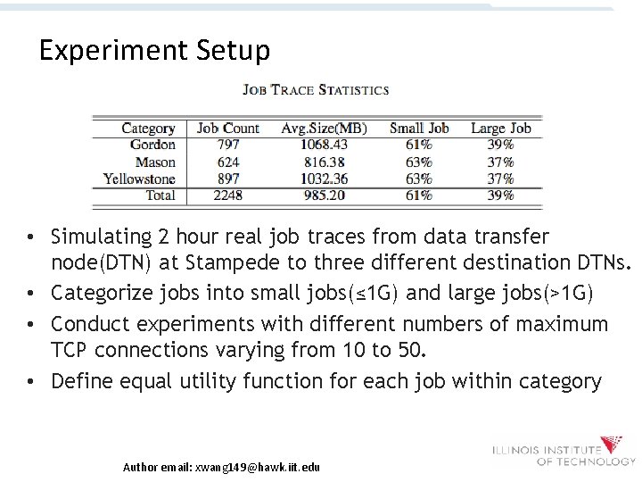 Experiment Setup • Simulating 2 hour real job traces from data transfer node(DTN) at