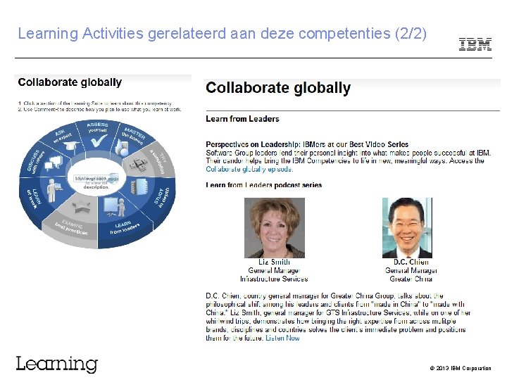 Learning Activities gerelateerd aan deze competenties (2/2) © 2013 IBM Corporation 