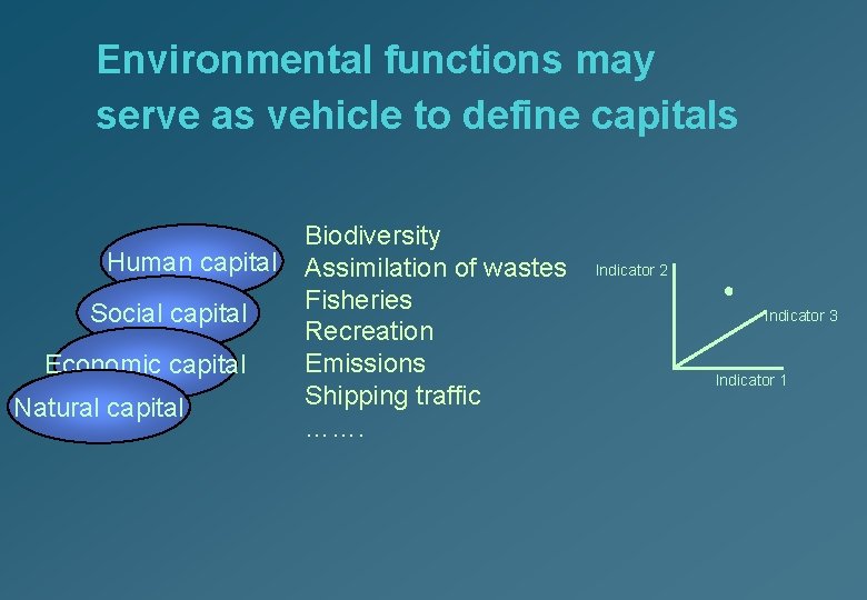 Environmental functions may serve as vehicle to define capitals Human capital Social capital Economic