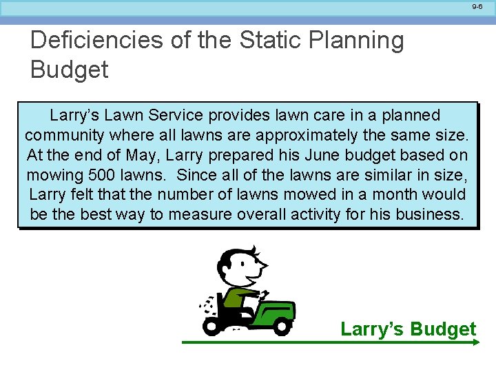 9 -6 Deficiencies of the Static Planning Budget Larry’s Lawn Service provides lawn care