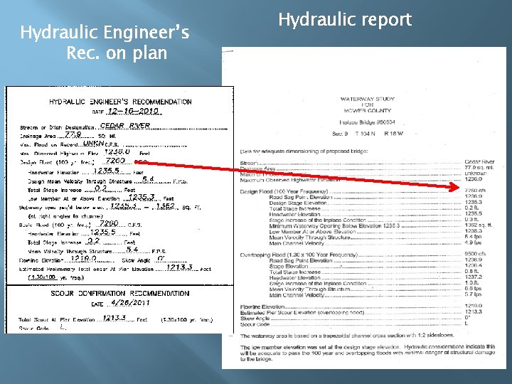 Hydraulic Engineer’s Rec. on plan Hydraulic report 