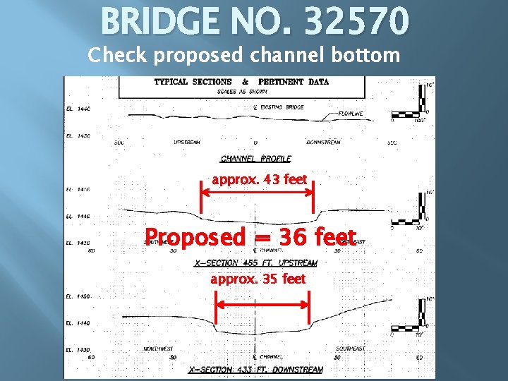 BRIDGE NO. 32570 Check proposed channel bottom approx. 43 feet Proposed = 36 feet