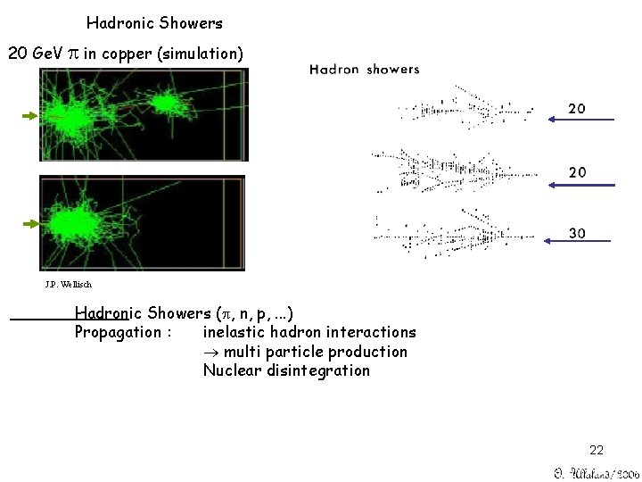 Hadronic Showers 20 Ge. V p in copper (simulation) J. P. Wellisch Hadronic Showers