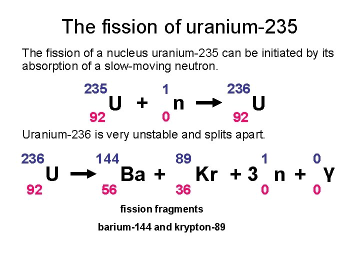 The fission of uranium-235 The fission of a nucleus uranium-235 can be initiated by