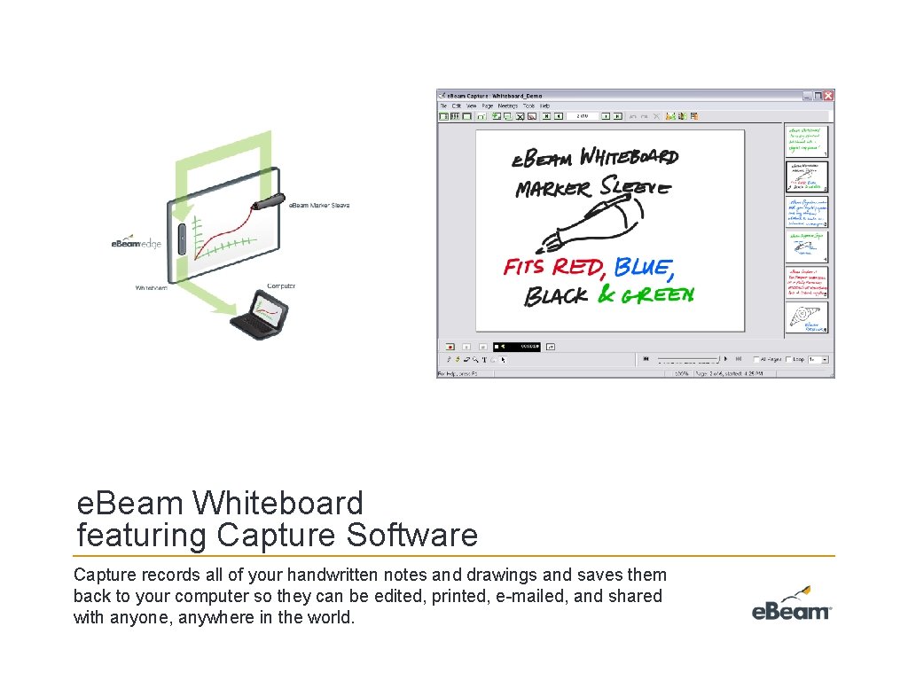 e. Beam Whiteboard featuring Capture Software Capture records all of your handwritten notes and