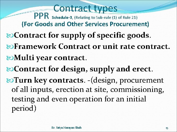 Contract types PPR Schedule-3, (Relating to Sub-rule (1) of Rule 21) (For Goods and