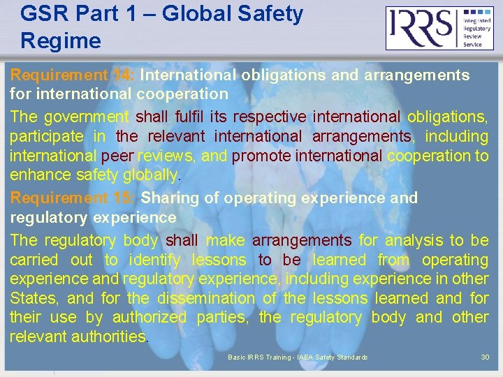 GSR Part 1 – Global Safety Regime Requirement 14: International obligations and arrangements for