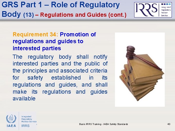 GRS Part 1 – Role of Regulatory Body (13) – Regulations and Guides (cont.