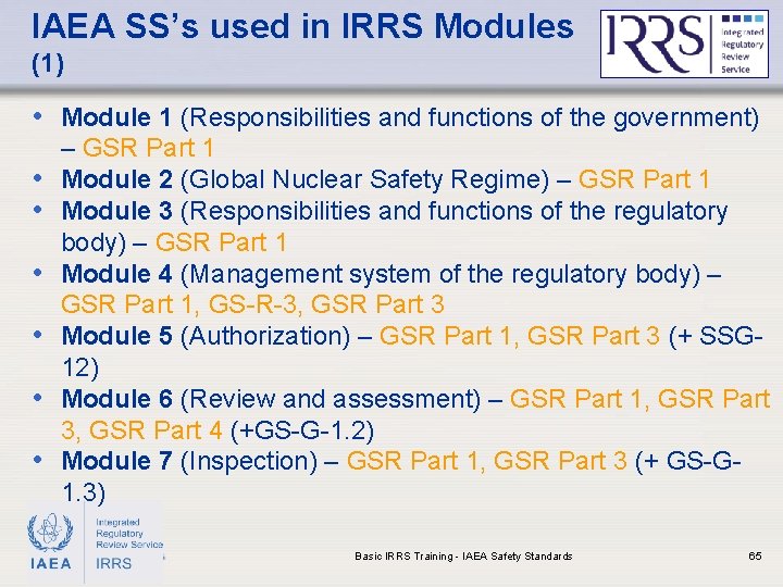 IAEA SS’s used in IRRS Modules (1) • Module 1 (Responsibilities and functions of