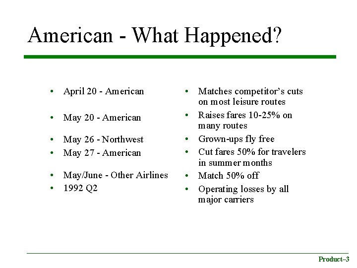 American - What Happened? • April 20 - American • May 26 - Northwest