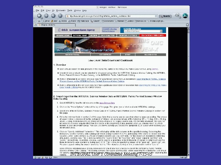 INTEGRAL User’s Committee Meeting 7 -15 -05 
