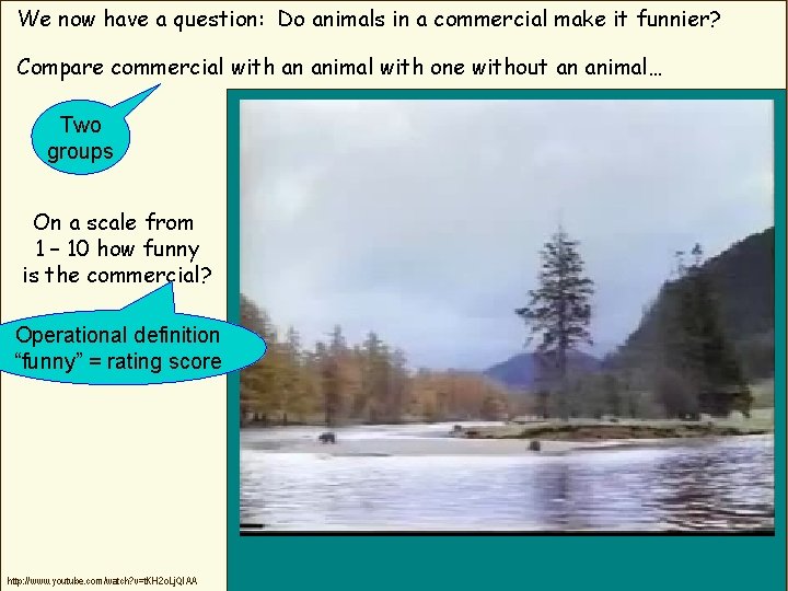 We now have a question: Do animals in a commercial make it funnier? Compare