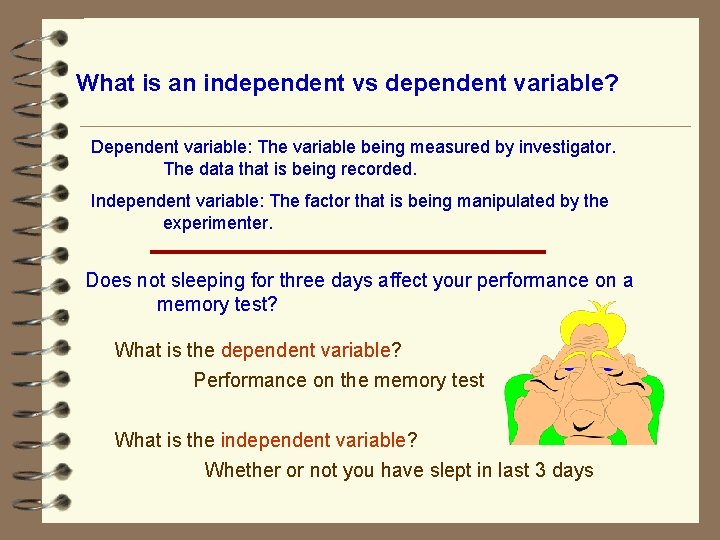 What is an independent vs dependent variable? Dependent variable: The variable being measured by