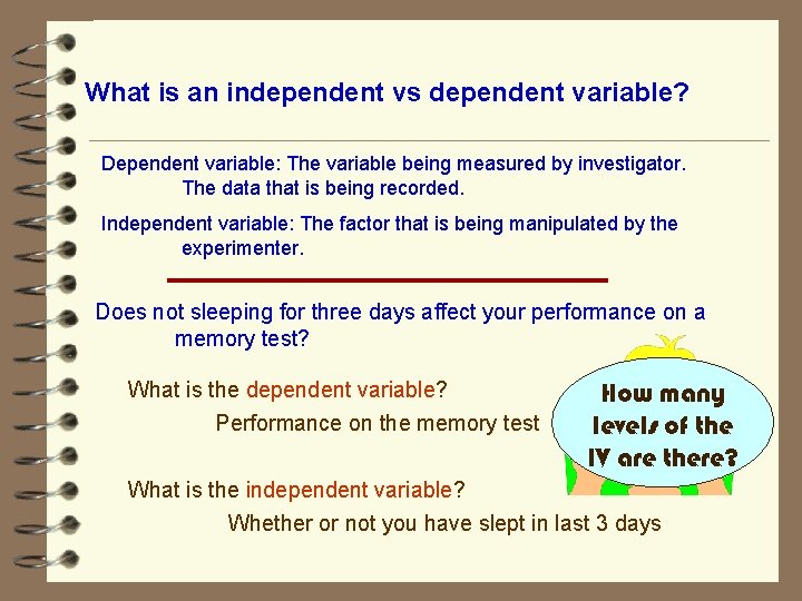 What is an independent vs dependent variable? Dependent variable: The variable being measured by