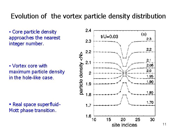 Evolution of the vortex particle density distribution • Core particle density approaches the nearest