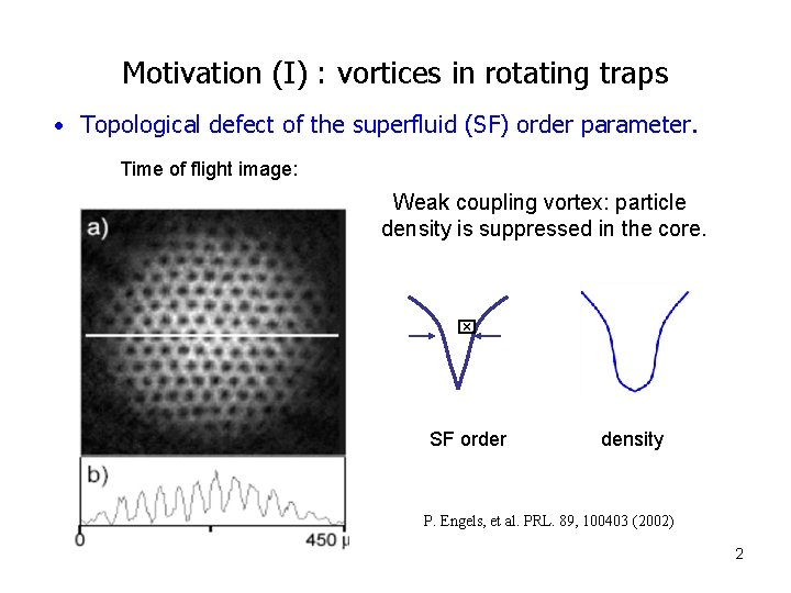 Motivation (I) : vortices in rotating traps • Topological defect of the superfluid (SF)