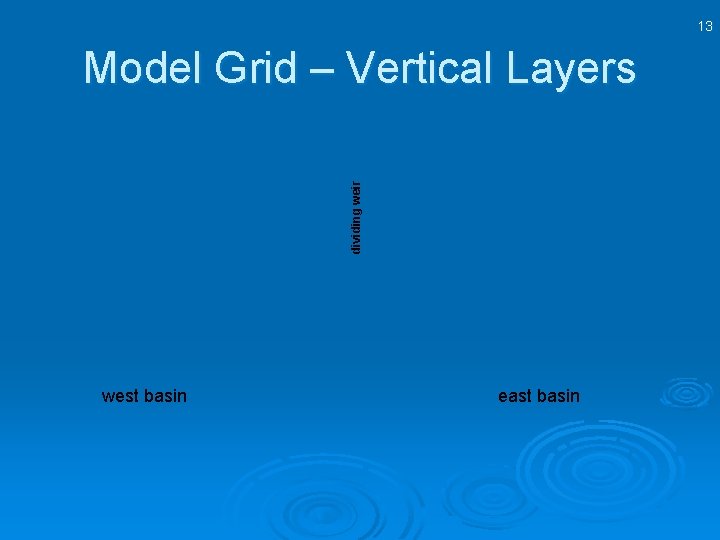 13 dividing weir Model Grid – Vertical Layers west basin east basin 