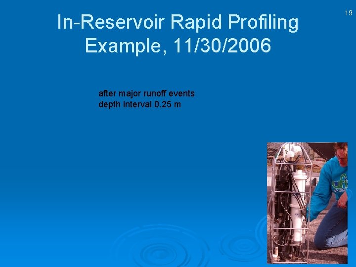 In-Reservoir Rapid Profiling Example, 11/30/2006 after major runoff events depth interval 0. 25 m