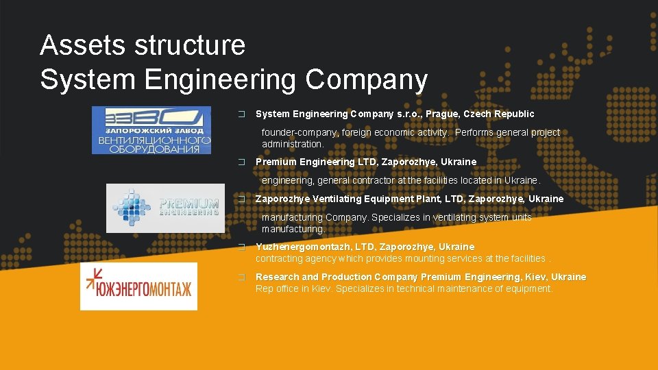 Assets structure System Engineering Company � System Engineering Company s. r. o. , Prague,