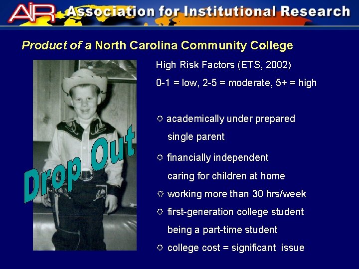 Product of a North Carolina Community College High Risk Factors (ETS, 2002) 0 -1