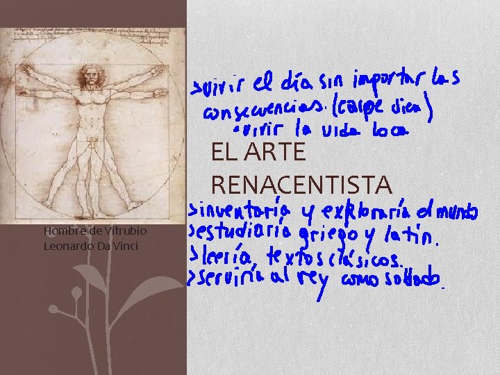 EL ARTE RENACENTISTA Hombre de Vitrubio Leonardo Da Vinci 
