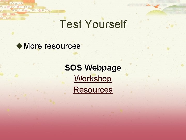 Test Yourself u. More resources SOS Webpage Workshop Resources 