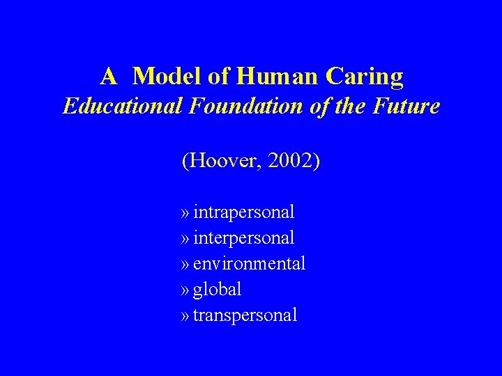A Model of Human Caring Educational Foundation of the Future (Hoover, 2002) » intrapersonal
