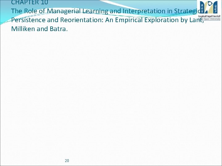 CHAPTER 10 The Role of Managerial Learning and Interpretation in Strategic Persistence and Reorientation: