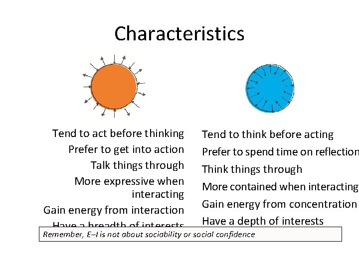 Characteristics Tend to act before thinking Prefer to get into action Talk things through