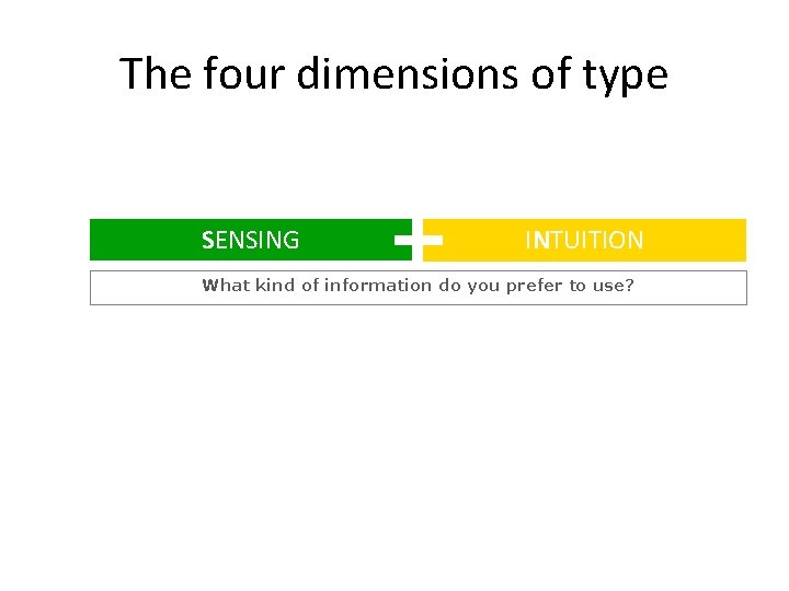 The four dimensions of type SENSING INTUITION What kind of information do you prefer