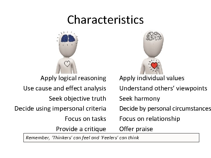 Characteristics Apply logical reasoning • Use cause and effect analysis • Seek objective truth