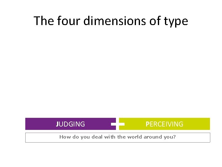 The four dimensions of type JUDGING PERCEIVING How do you deal with the world