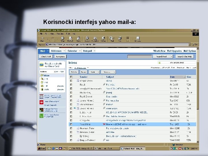 Korisnočki interfejs yahoo mail-a: 
