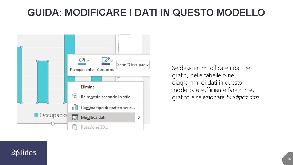 GUIDA: MODIFICARE I DATI IN QUESTO MODELLO Se desideri modificare i dati nei grafici,